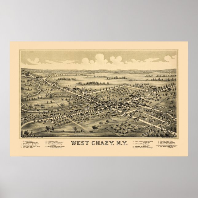Poster West Chazy, NY Carte panoramique - 1899 (Devant)