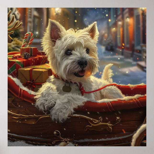 Poster West Highland White Terrier Chien Festif de Noël (Devant)