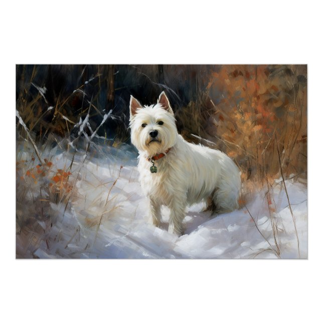 Poster West Highland White Terrier Laissons neiger Noël (Devant)