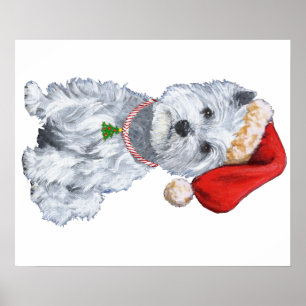 Poster West Highland White Terrier Santa Claus