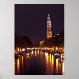 Poster Westerkerk la nuit à Amsterdam la Pays-Bas