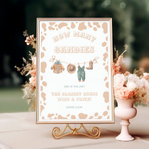Poster Western Cowboy Baby shower Combien de bonbons Jeu