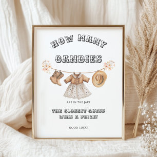 Poster Western Cowgirl Baby shower Combien de bonbons Jeu