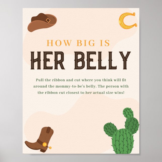 Poster Western How Big is Her Belly Baby shower Game (Devant)