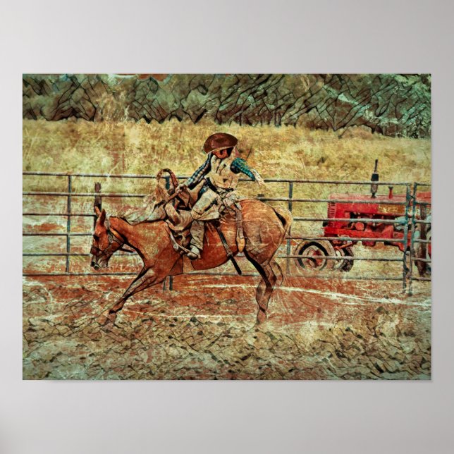 Poster Western Rodeo Country Horse équitation Texture (Devant)