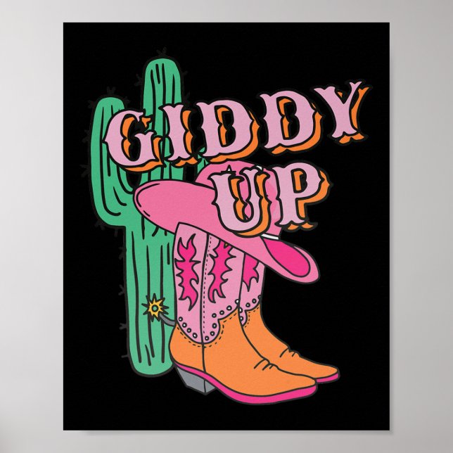 Poster Western Texas Giddy Up Cowboy Boots Cactus (Devant)
