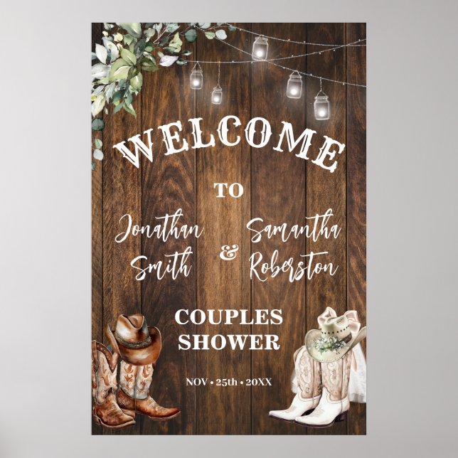 Poster Western Welcome Boots Casquette Pays Couples Douch (Devant)