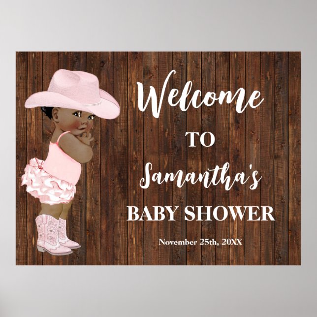Poster Western Welcome Little AA Cowgirl Baby shower Po (Devant)