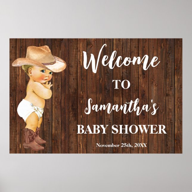 Poster Western Welcome Little Cowboy Baby shower (Devant)