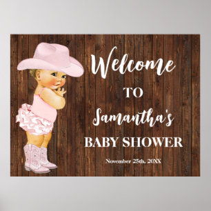 Poster Western Welcome Little Pink Cowgirl Baby shower