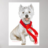 Westie d'hiver dans une écharpe rouge
