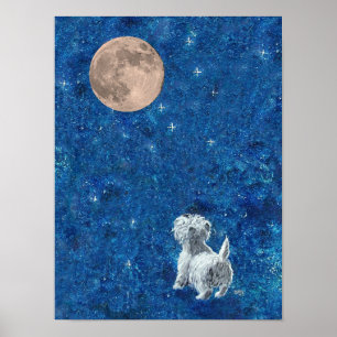 Poster Westie et Pleine lune
