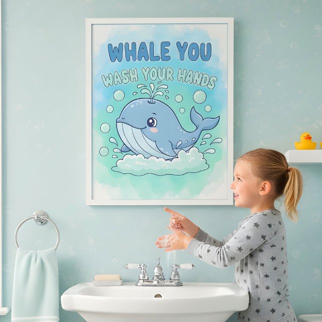 Poster Whale You Wash Your Hands Kids Bathroom Wall Art (Créateur téléchargé)