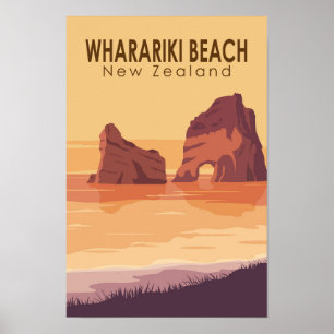 Poster Wharariki Beach New Zealand Travel Art Vintage