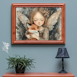 Poster Whimsal Winter Woodland Fairy & Fox Nursery Art