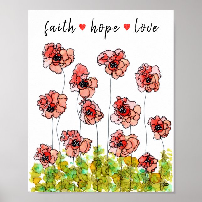 Poster Whimsical and Colorful Red Poppy Flowers (Devant)