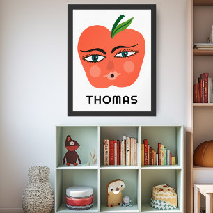 Poster Whimsical Apple CUSTOM BABY NAME Art