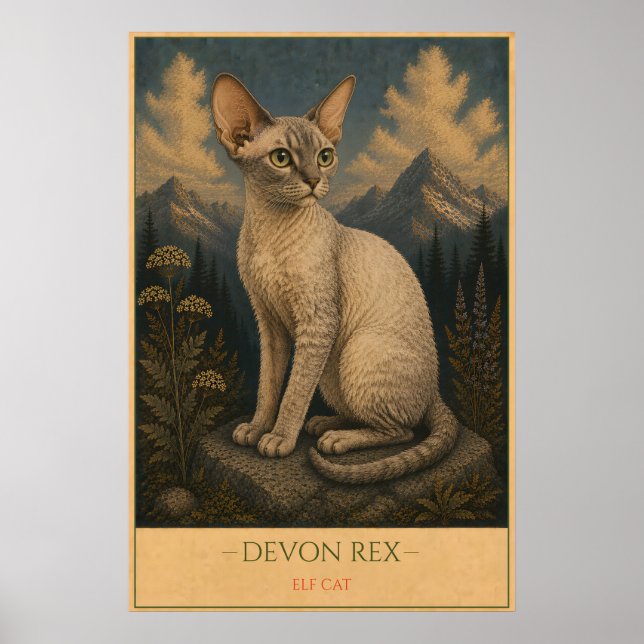 Poster Whimsical Beauty: Devon Rex (Devant)