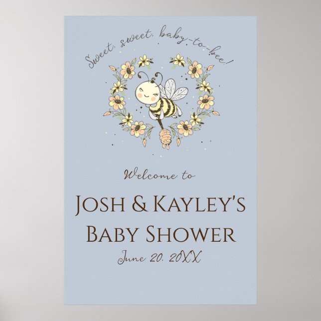 Poster Whimsical Bee Wreath Co-Ed Baby shower Bienvenue (Devant)