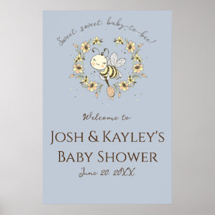 Poster Whimsical Bee Wreath Co-Ed Baby Shower Welcome 