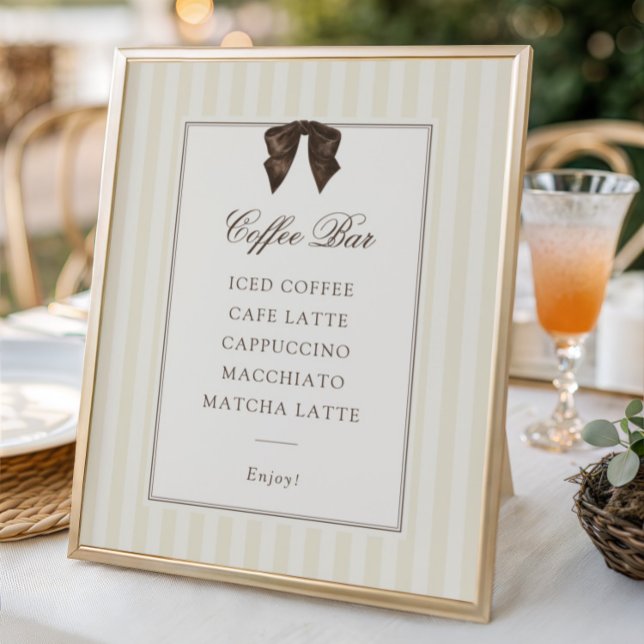 Poster Whimsical Brown Bow Striped Coffee Bar (Créateur téléchargé)