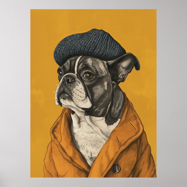 Poster Whimsical Dog in Beret (Devant)