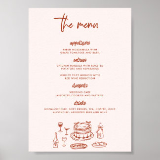 Poster Whimsical Doodle Food Drawing Wedding
