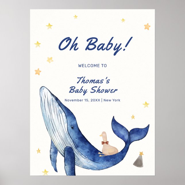 Poster Whimsical Duck Stars Baby shower de baleines Bienv (Devant)