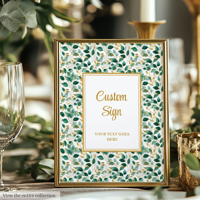 Poster Whimsical Emerald Green Gold Eucalyptus Mariage (Whimsical Emerald Green Gold Eucalyptus Wedding Poster)