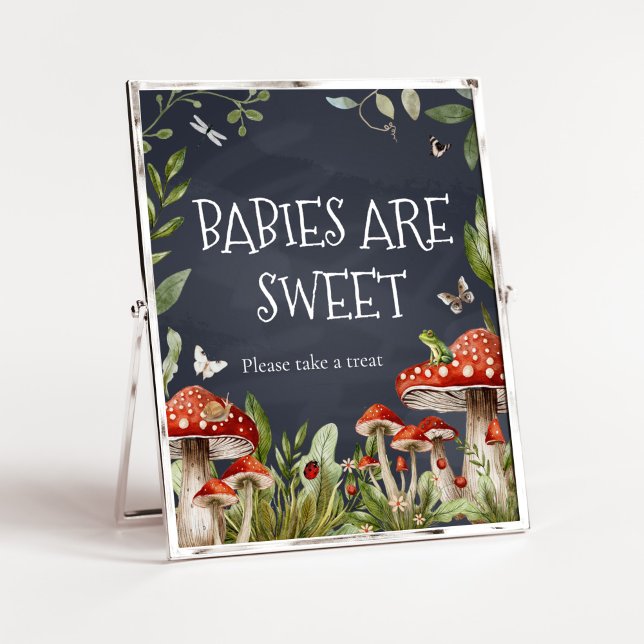 Poster Whimsical Enchanted Champignons Baby sont doux (Rustic Mushroom Baby Shower Babies are Sweet Sign)