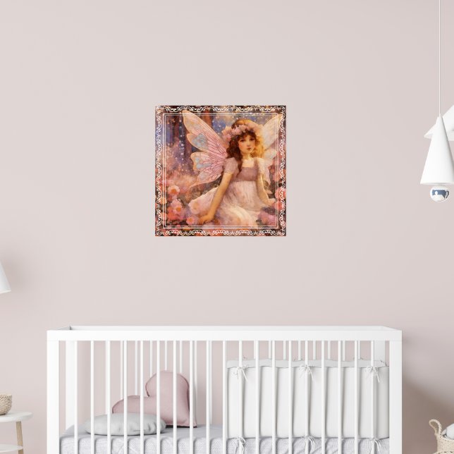 Poster Whimsical Fairy in Dreamy Pink Floral Garden (Pépinière 2)