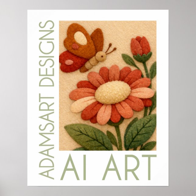 Poster Whimsical Felt Butterfly and Flower Folk Art (Devant)