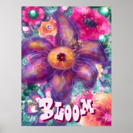 Poster Whimsical Floral Abstract Art Teal Personalized