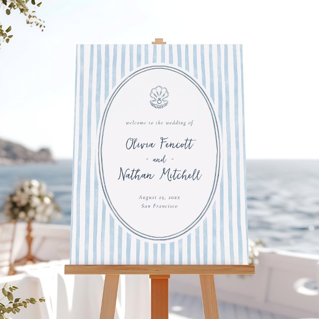 Poster Whimsical Frame Blue Stripes Wedding Welcome Sign (Créateur téléchargé)