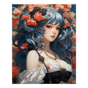 Poster Whimsical Manga AI Dreams : Petite robe noire