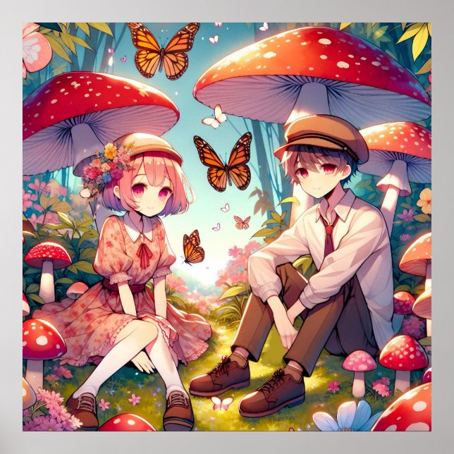 Poster Whimsical Romantic Anime Couple (Devant)