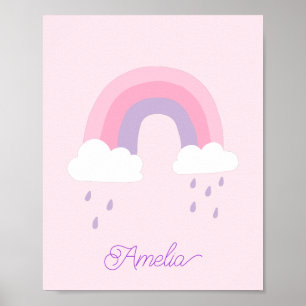 Poster Whimsical rose violet arc-en-ciel nuages Rainy Nom