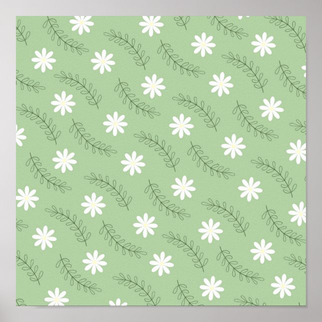 Poster Whimsical Sage Green Floral Retro, Gai (Devant)