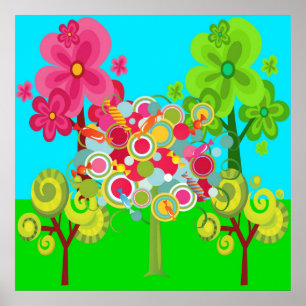 Poster Whimsical Summer Lollipop Tree Colorful Forest