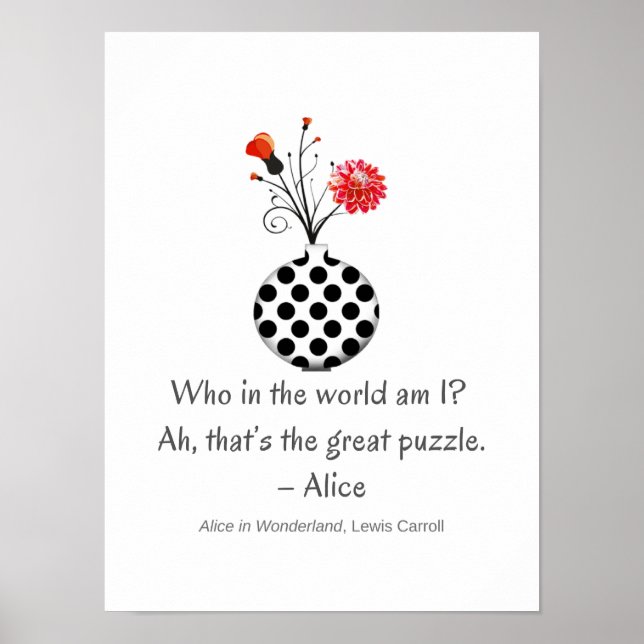 Poster Whimsical Who Am I Alice Citation (Devant)