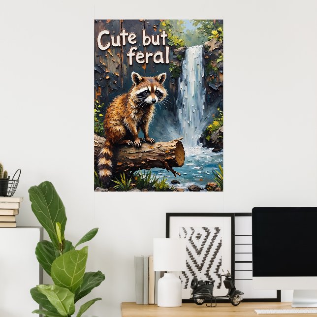 Poster Whimsy des bois : Raccoon près des chutes (Bureau à domicile)