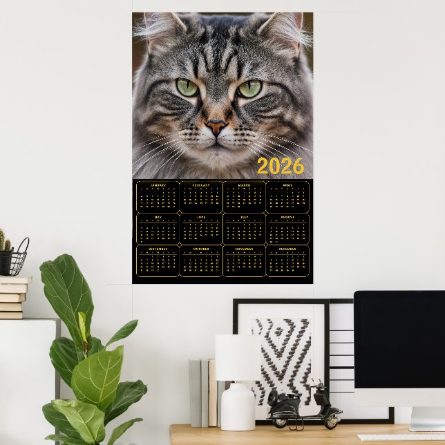 Poster Whiskered Gaze: 2026 Tabby Calendar (Bureau à domicile)
