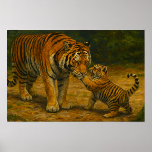 Poster Whispers in the Wild - Tiger and Cub in Forest