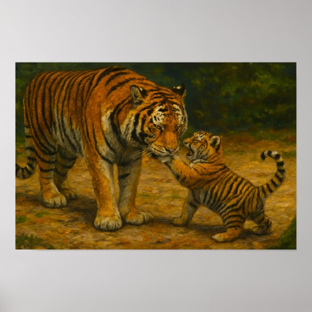Poster Whispers in the Wild - Tiger and Cub in Forest (Devant)