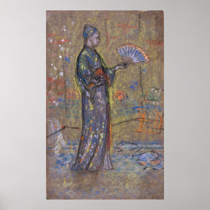 Poster Whistler - Femme japonaise peignant un éventail