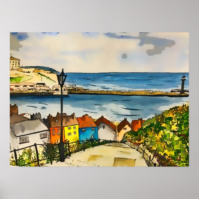 Poster Whitby 199 Steps Art original (Devant)