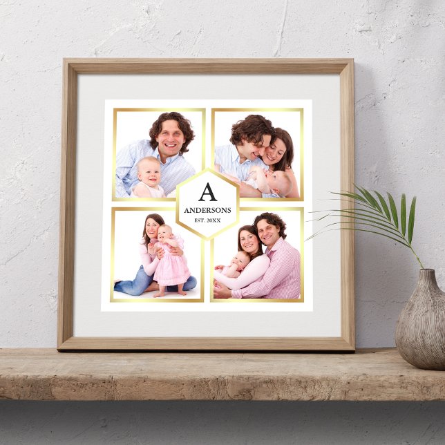 Poster White and Gold 4 Photos Family Photo Collage (Créateur téléchargé)
