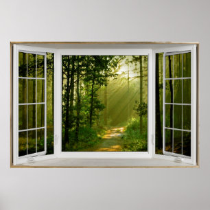 Poster White Bay Window Illusion Forest Path