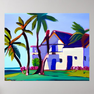 Poster White Beach house Art tropical