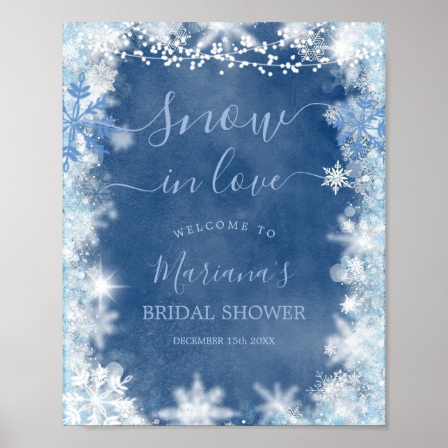 Poster White Blue neige en amour Flocon de neige Bienvenu (Devant)